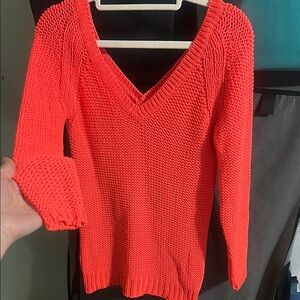 Red V-Neck Chunky Knit Sweater